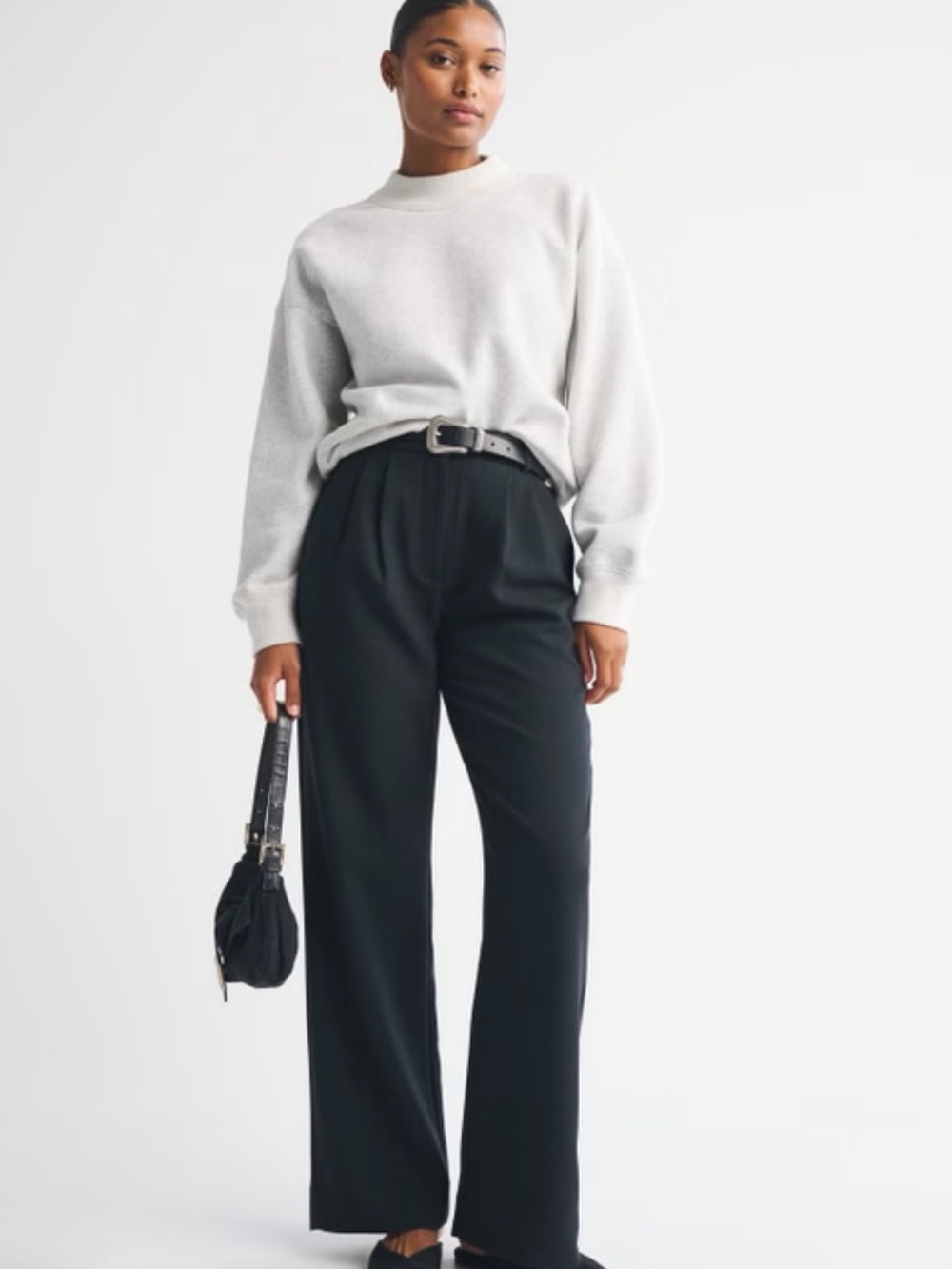 Abercrombie & Fitch Black High-Rise Wide-Leg Trousers
